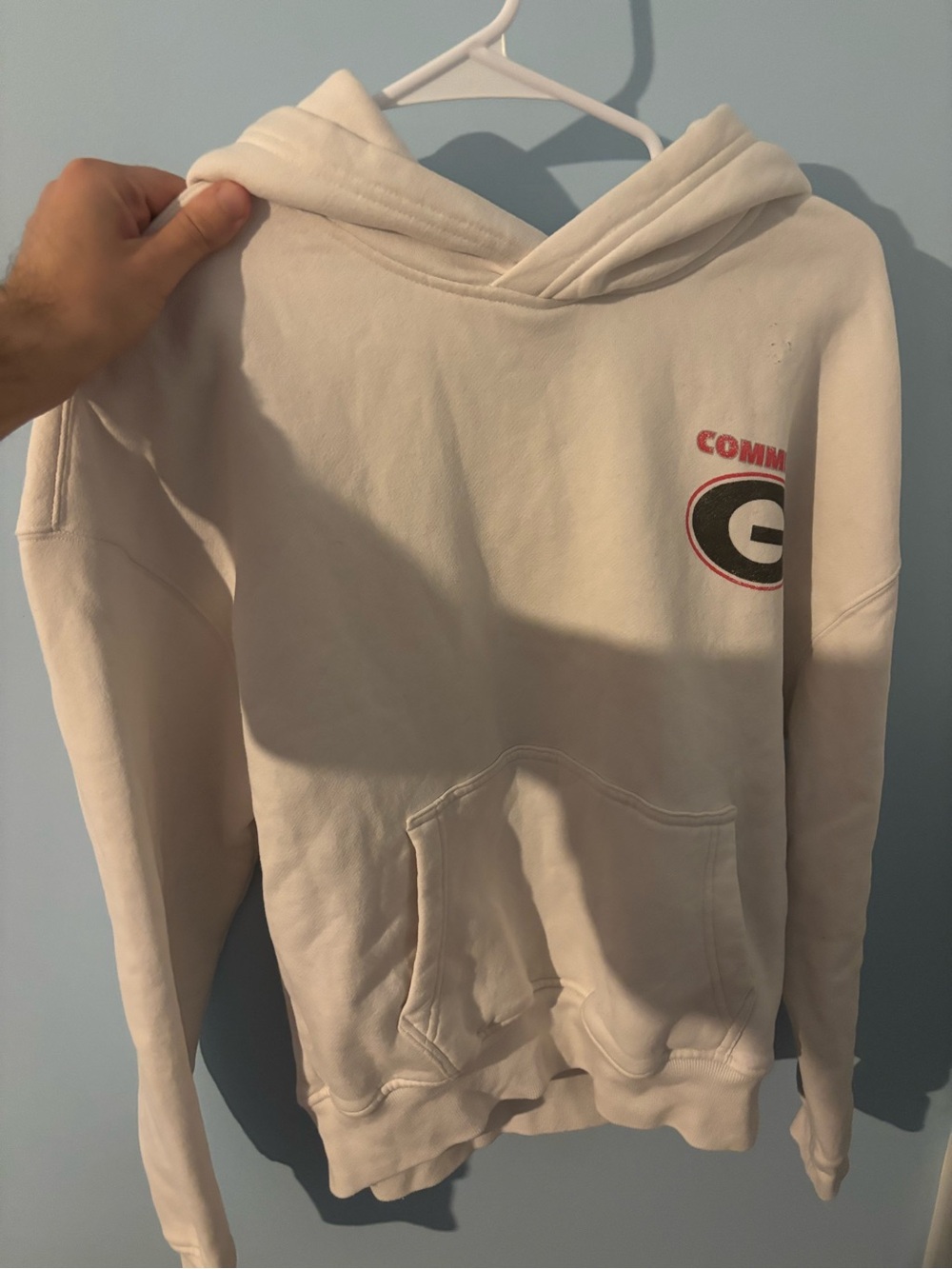 White Hoodie with Georgia 'G' Logo and Red Accent Hollister size xs